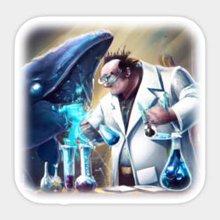 Mad scientist experimenting on a whale Sticker